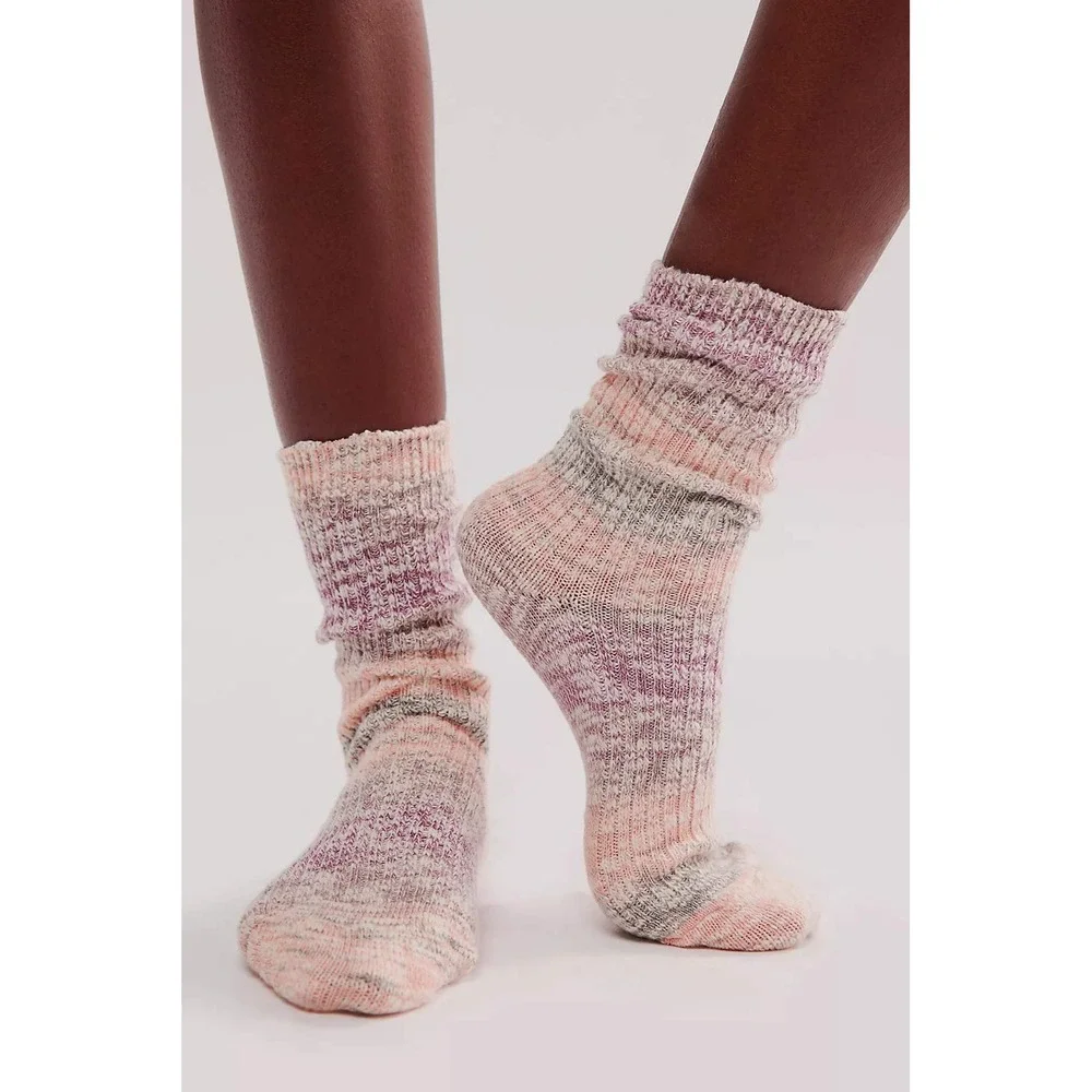 Free People Out Of This World Spacedye‎ Socks Pink Purple Combo NWT Crew Knit